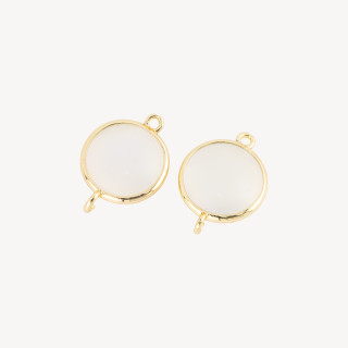 Conector de componente de latón con ojo de gato redondo liso de 15 mm con 2 anillos, 10 piezas, blanco dorado