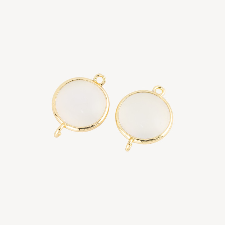 Brass Component Connector with Smooth Round Cat's Eye 15mm with 2 Rings 10pcs Golden White
