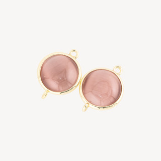 Conector de componente de latón con ojo de gato redondo liso de 15 mm con 2 anillos, 10 piezas de polvo dorado