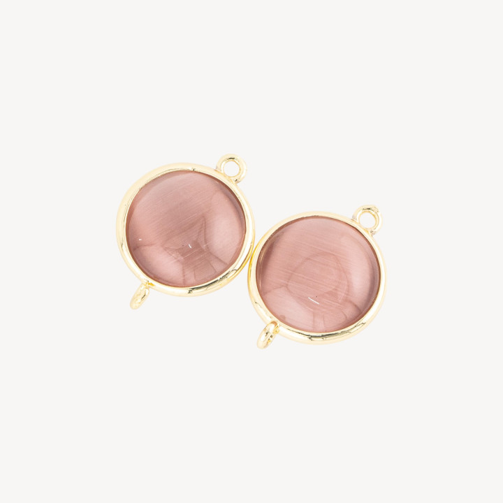 Brass Component Connector with Smooth Round Cat's Eye 15mm with 2 Rings 10pcs Golden Powder