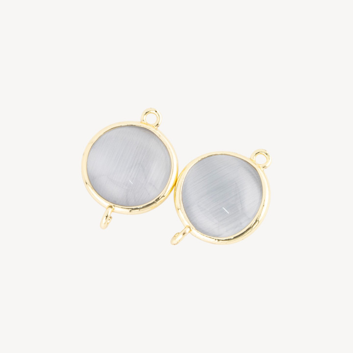 Conector de componente de latón con ojo de gato redondo liso de 15 mm con 2 anillos, 10 piezas, gris dorado