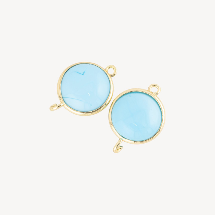 Brass Component Connector with Smooth Round Cat's Eye 15mm with 2 Rings 10pcs Golden Turquoise