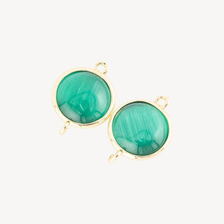 Connecteur de Composant en Laiton avec Oeil de Chat Rond Lisse 15mm avec 2 Anneaux 10pcs Doré Vert Émeraude