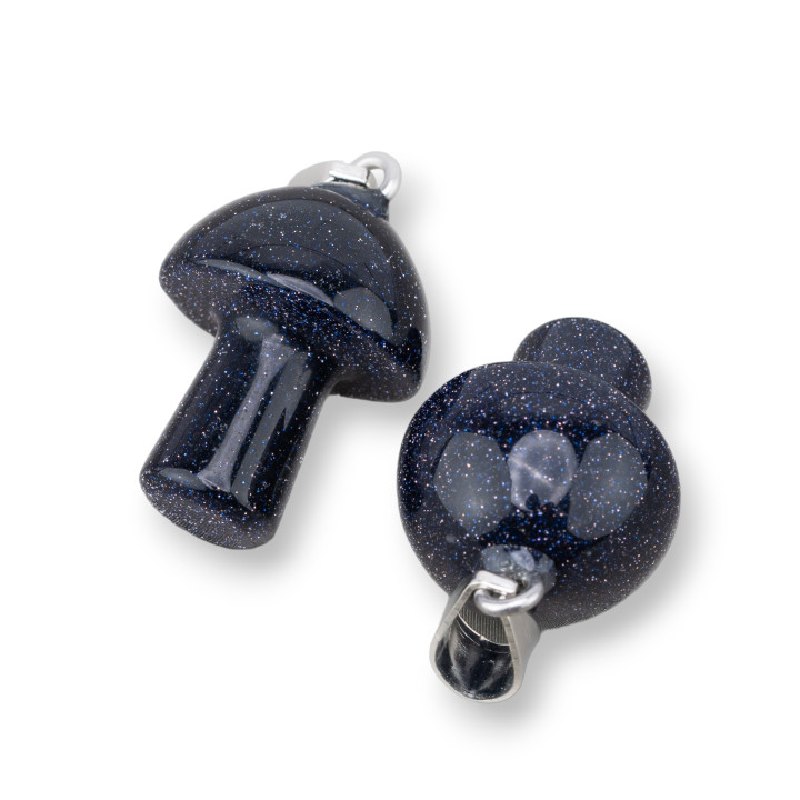 Pilzförmiger Halbedelstein-Anhänger, 15 x 30 mm, 4 Stück, blauer Sandstein