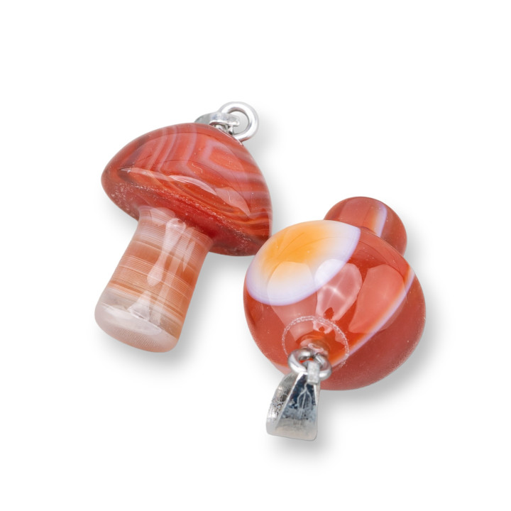 Mushroom Shaped Semi-precious Stone Pendant 15x30mm 4pcs Striated Carnelian