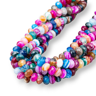 Multicolor Striated Agate Faceted Rondelle 10x6mm