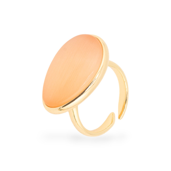 Anello Di Bronzo Con Occhio Di Gatto Incastonato Mango Liscio 18x26mm Dorato Champagne