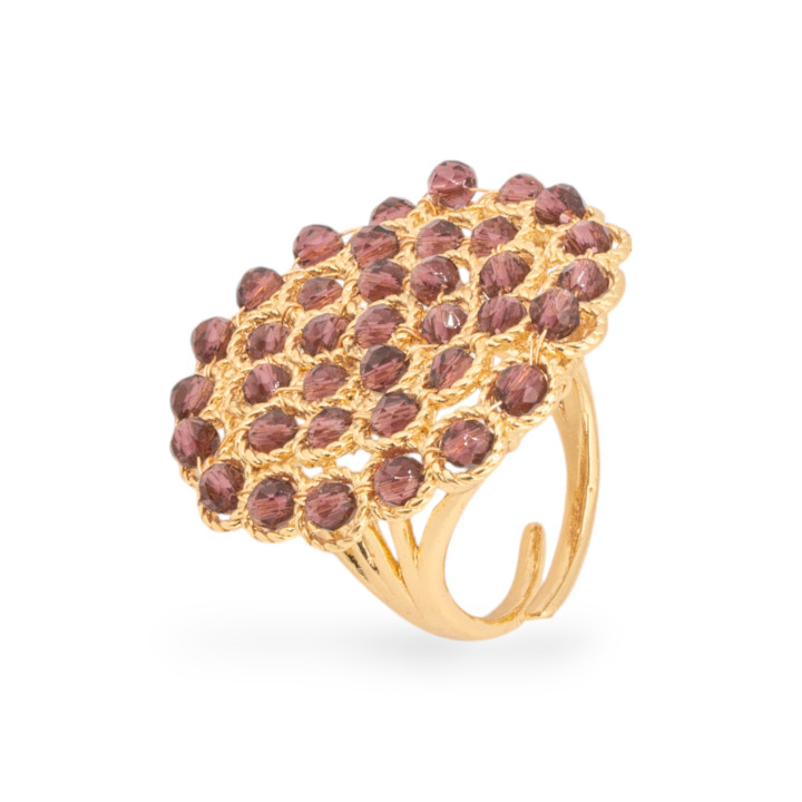Anello Regolabile in Bronzo Dorato Collezione GAIA Filigrana | Gioiello Artigianale Donna 30mm Dorato Violaceo