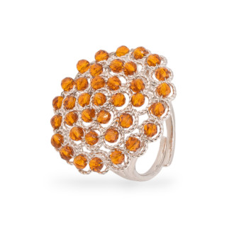 Bronze Ring With Linked Beads 30mm Adjustable Size Brown Rhodium Plated