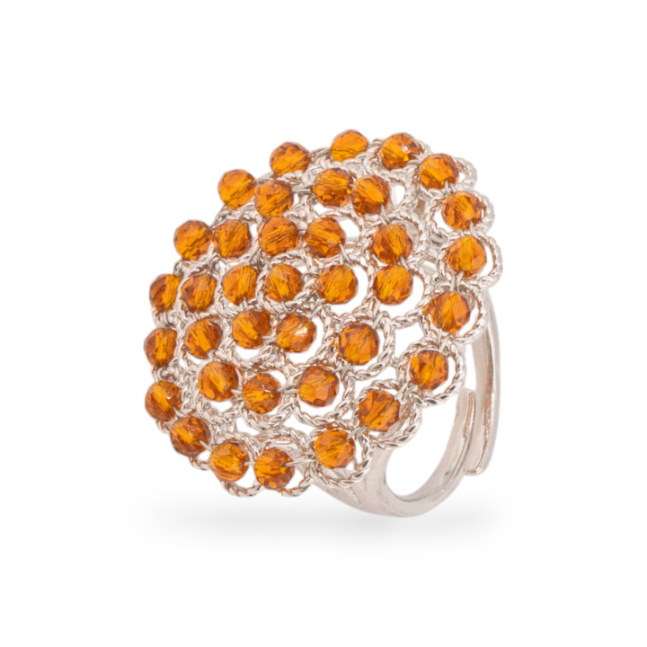 Anillo De Bronce Con Cuentas Enlazadas 30 Mm Tamaño Ajustable Marrón Rodio Plateado