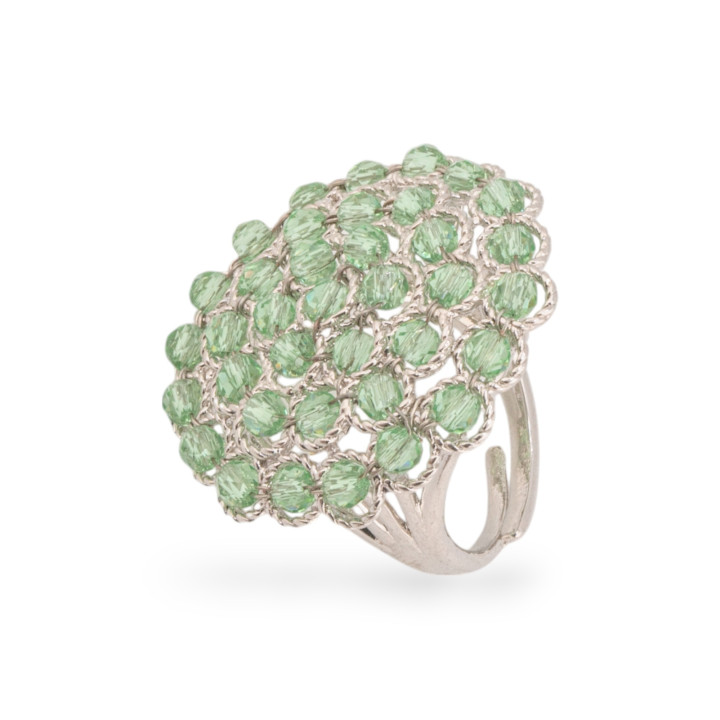 Bronze Ring With Linked Beads 30mm Adjustable Size Rhodium Plated Peridot