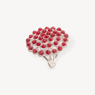 Bague Bronze Avec Perles Reliées 30mm Taille Ajustable Rouge Rubis Plaqué Rhodié