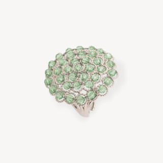 Bronze Ring With Linked Beads 30mm Adjustable Size Light Green Rhodium Plated
