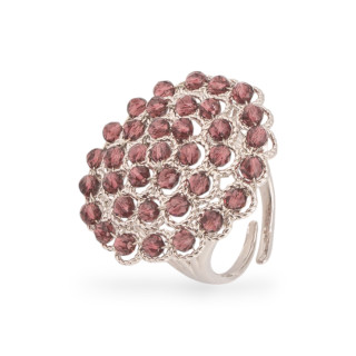 Anello Di Bronzo Con Perline Ammagliate 30mm Misura Regolabile Rodiato Violaceo