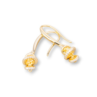 Base Para Pendientes De Plata 925 Gancho Liso Con Arandelas De Circonitas 8x32mm 1 Par Dorado