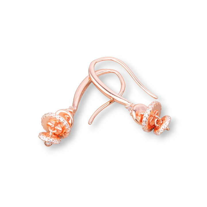 Base Para Pendientes De Plata 925 Gancho Liso Con Arandelas De Circonitas 8x32mm 1 Par Oro Rosa