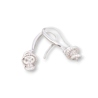 Base Para Pendientes De Plata 925 Gancho Liso Con Arandelas De Circonitas 8x32mm 1 Par Rodiado