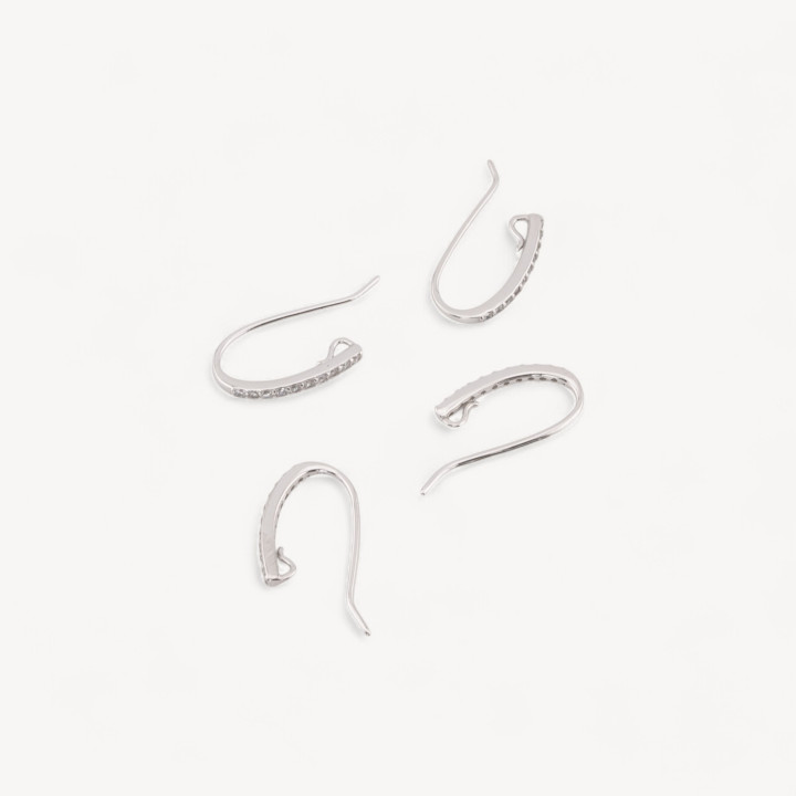 Base Per Orecchini Di Argento 925 Monachella Con Zirconi 1,5x17mm 4 Paia Rodiato