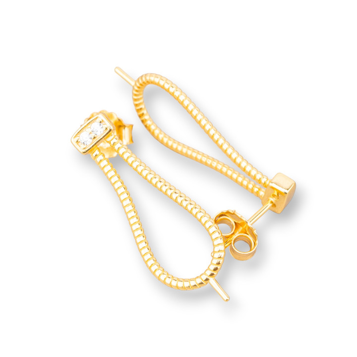 Base Per Orecchini Di Argento 925 Perno 10x24mm 2 Paia Dorato