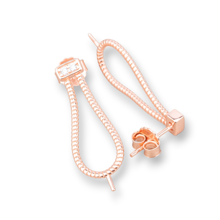 Base Para Pendientes De Plata 925 Stud 10x24mm 2 Pares Oro Rosa