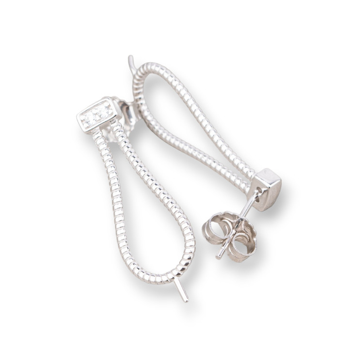 Base Pour Boucles D'oreilles En Argent 925 Clou 10x24mm 2 Paires Plaqué Rhodium