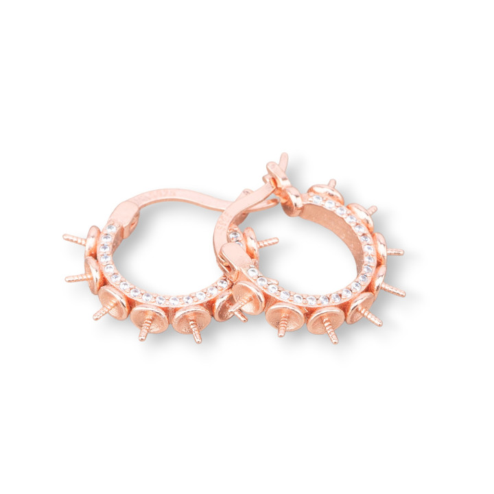 Base Pour Boucles D'oreilles En Argent 925 Créoles Fermées Avec Zircons 15x16mm 2 Paires Or Rose Blanc