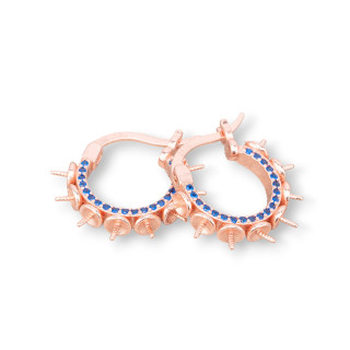 Base Para Pendientes De Plata 925 Aro Cerrado Con Circonitas 15x16mm 2 Pares Oro Rosa Azul