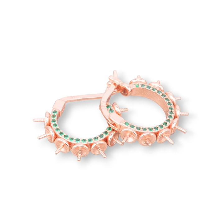 Basis für Ohrringe aus 925er Silber, geschlossener Ohrsteckerring mit Zirkonen, 15 x 16 mm, 2 Paar, Roségold, Grün