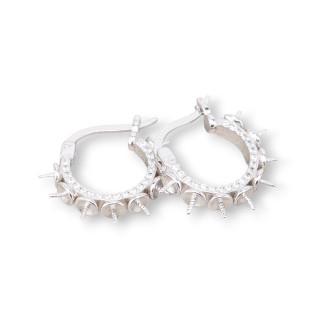 Base Pour Boucles D'oreilles En Argent 925 Créoles Fermées Avec Zircons 15x16mm 2 Paires Plaqué Rhodium Blanc