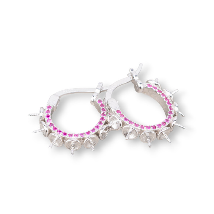 Base Para Pendientes De Plata 925 Aro Cerrado Con Circonitas 15x16mm 2 Pares Rodiado Rojo