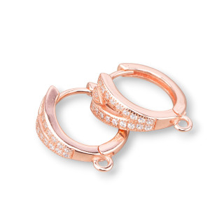 Base Para Pendientes De Aro Cerrado De Plata 925 Con Circonitas 7x14mm 2 Pares Oro Rosa