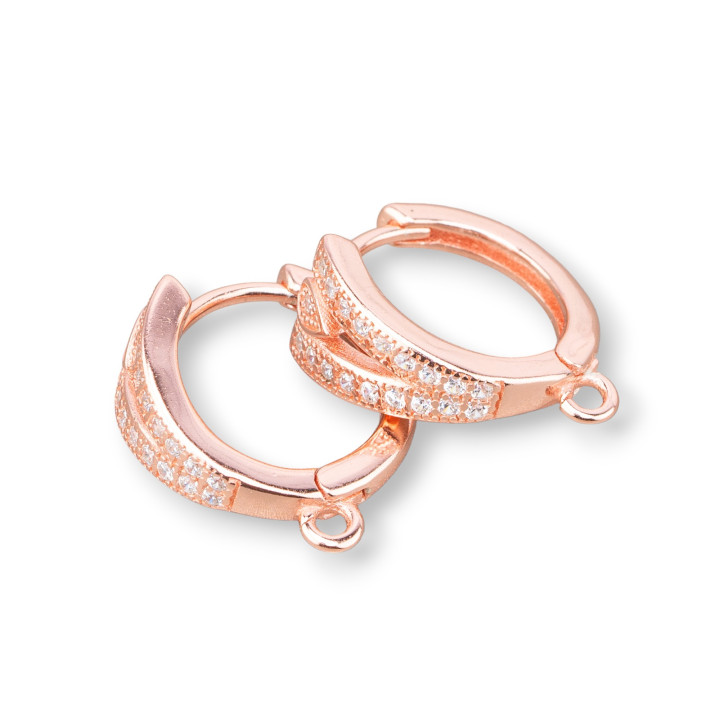 Base Pour Boucles D'oreilles En Argent 925 Créoles Fermées Avec Zircons 7x14mm 2 Paires Or Rose