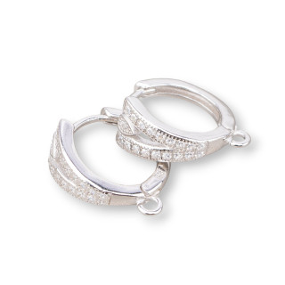 Base Para Pendientes De Plata 925 Aro Cerrado Con Circonitas 7x14mm 2 Pares Baño De Rodio