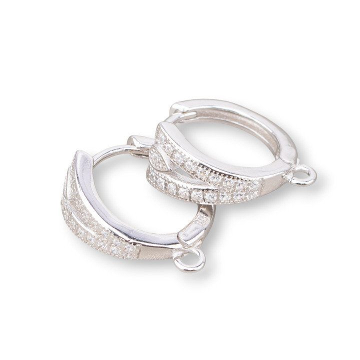 Base Para Pendientes De Plata 925 Aro Cerrado Con Circonitas 7x14mm 2 Pares Baño De Rodio