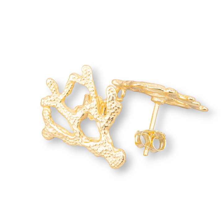 Base For Earrings Of 925 Silver Pin Sprigs 20x23mm 1 Pair Golden