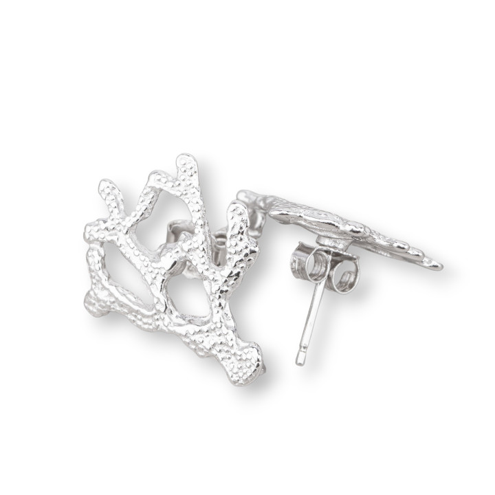 Base For Earrings Of 925 Silver Pin Sprigs 20x23mm 1 Pair Rhodium Plated