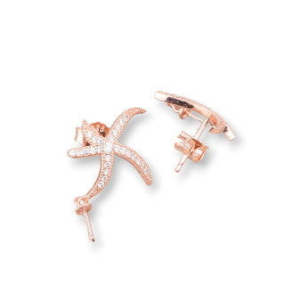 Base Pour Boucles D'Oreilles En Argent 925 Étoile De Mer Avec Zircons 18mm 2 Paires Or Rose