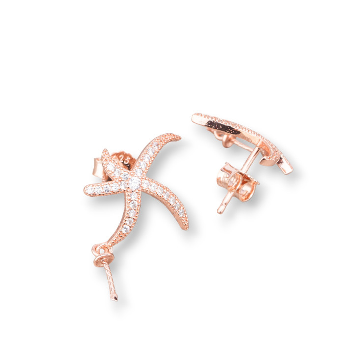 Base Pour Boucles D'Oreilles En Argent 925 Étoile De Mer Avec Zircons 18mm 2 Paires Or Rose