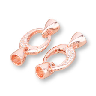 925 Silver Snap Clasp With Zircons 11x26mm With 6mm Cups 2pcs Rose Gold