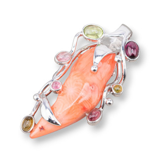 Pendentif Pendentifs En Argent 925 Avec Corail Bambou Orange