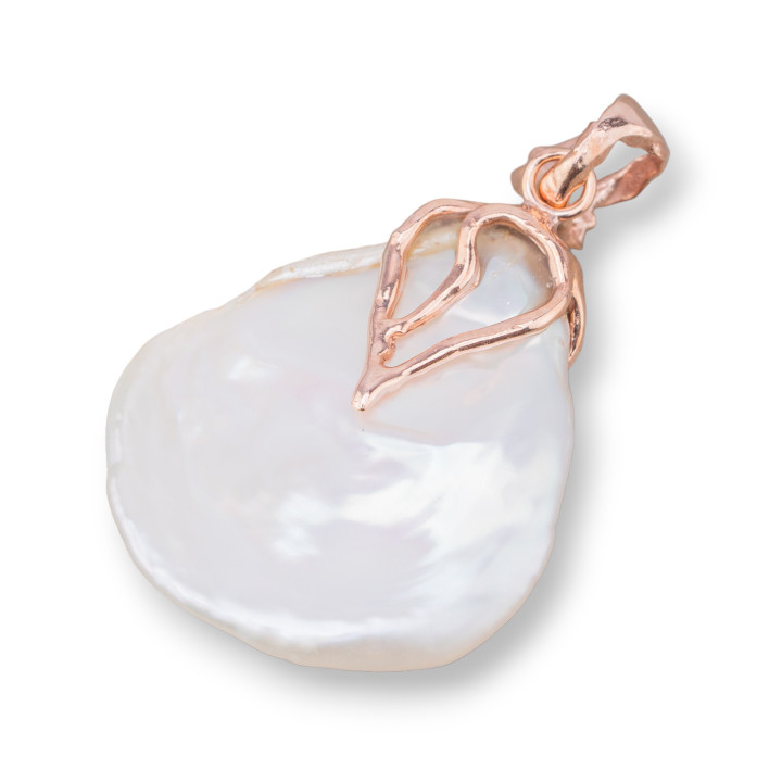 Ciondoli Pendenti Di Argento 925 Con Perle Di Fiume 26-28x47-50mm Oro Rosa Bianco