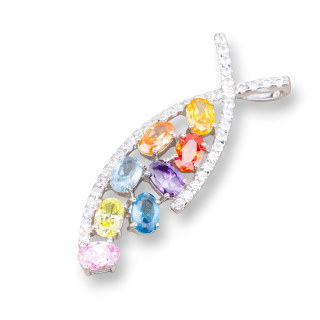 Pendant Pendants Of 925 Silver With Zircons 14x44mm