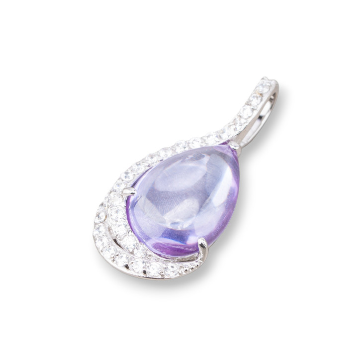 Pendentif Pendentifs En Argent 925 Avec Zircons 17x35mm Violet
