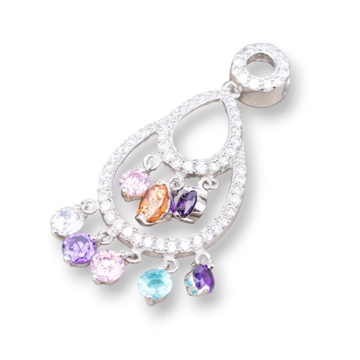 Pendentif Pendentifs En Argent 925 Avec Zircons 20x48mm