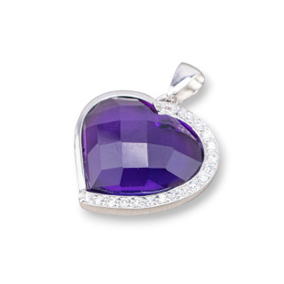 Ciondoli Pendenti Di Argento 925 Con Zirconi 25x32mm Viola