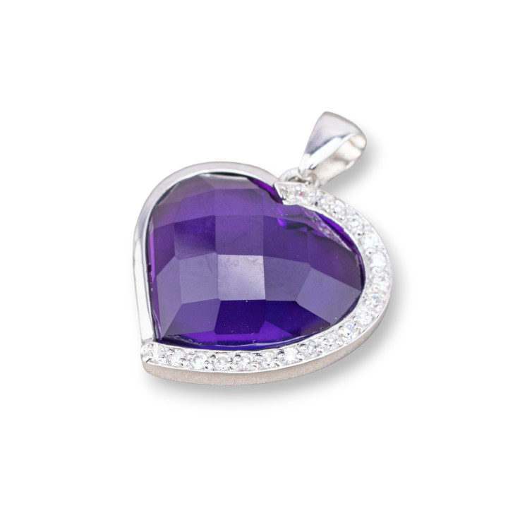 Pendant Pendants Of 925 Silver With Zircons 25x32mm Purple