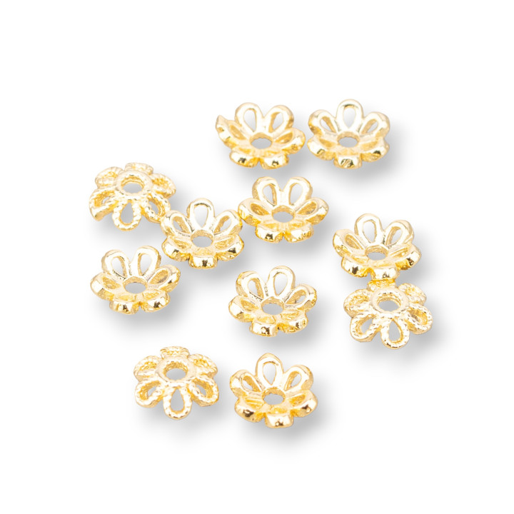Coppette Di Argento 925 Traforate A 6 Petali 6mm 5gr 37pz Circa Dorato
