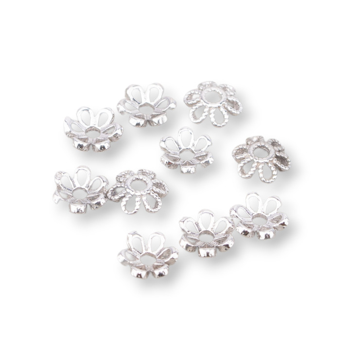 Perforated 925 Silver Cups With 6 Petals 6mm 5gr 37pcs Approximately Rhodium Plated