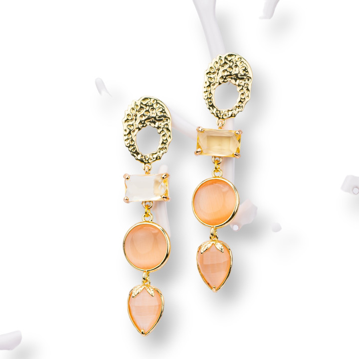 Pendientes De Bronce Con Cristales Y Ojo De Gato Champán