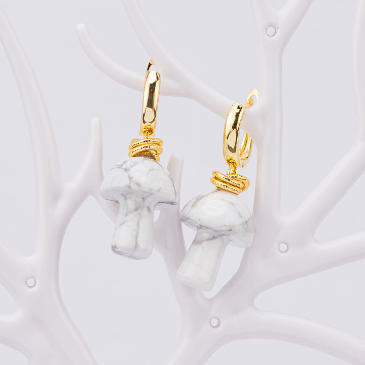 Aretes de bronce con colgantes de piedra de seta de aulita